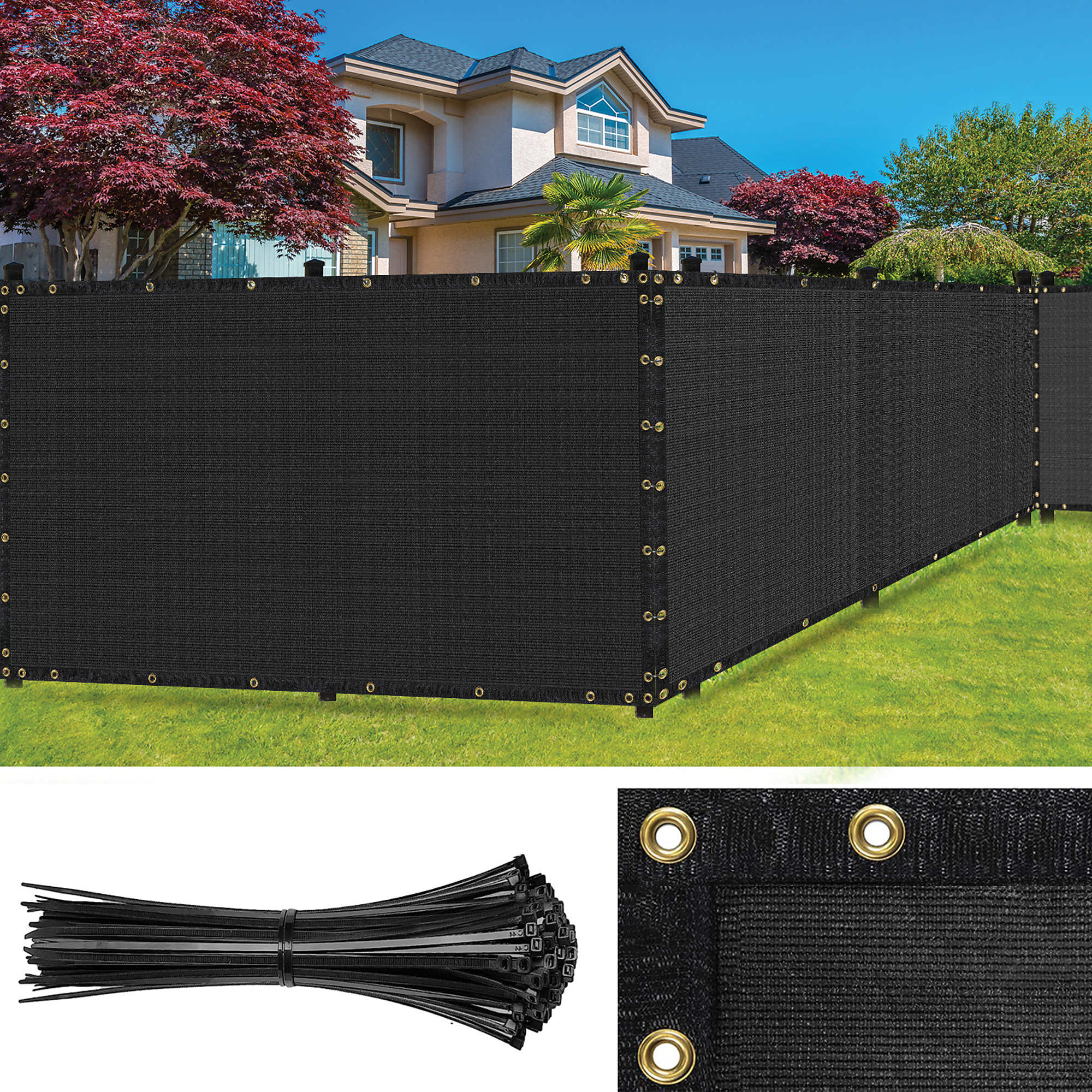 SEALTECH Ultra Heavy Duty 200 GSM Privacy Fence Screen – Non-Recycled Polyethylene Mesh Shade Net with Bindings & Rustproof Grommets - 90% + Blockage Includes Cable Zip Ties. (Black 6'X15')